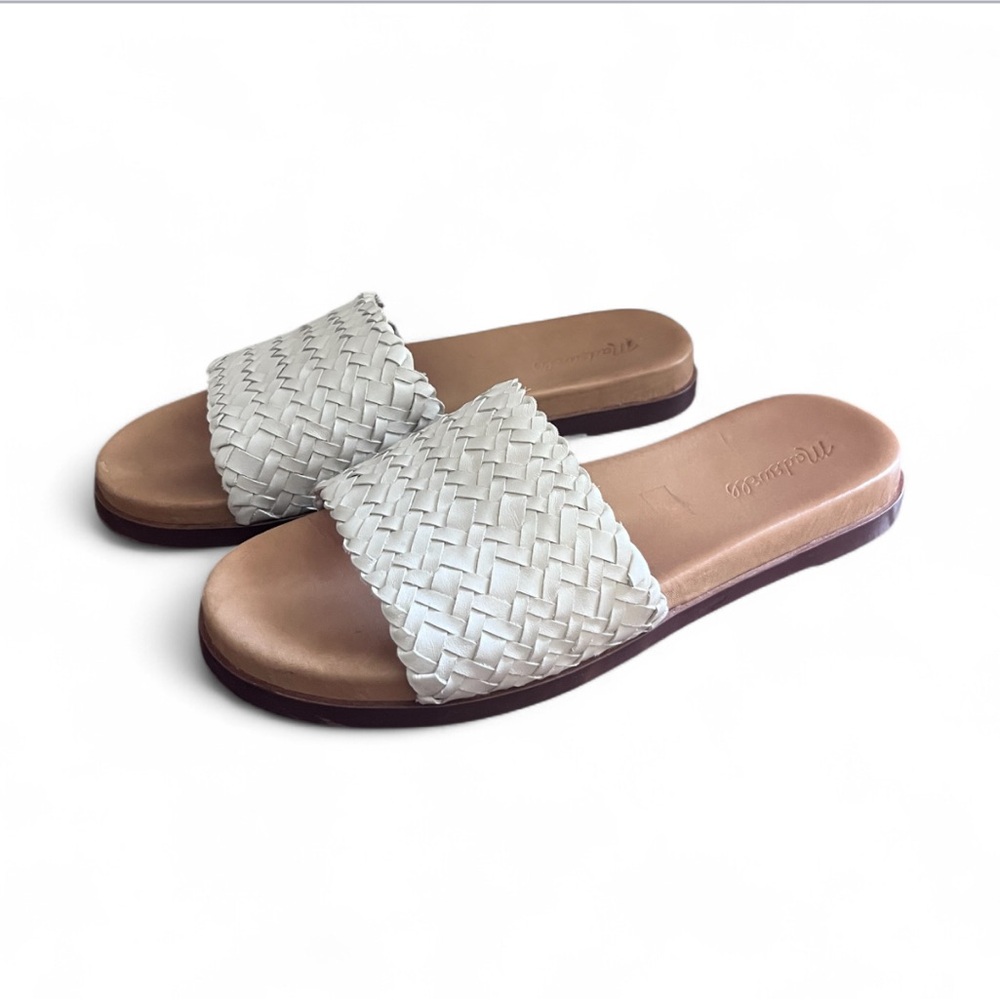Madewell Palmer Slide Sandals Woven Leather Beige Women’s Size 9 Slip On